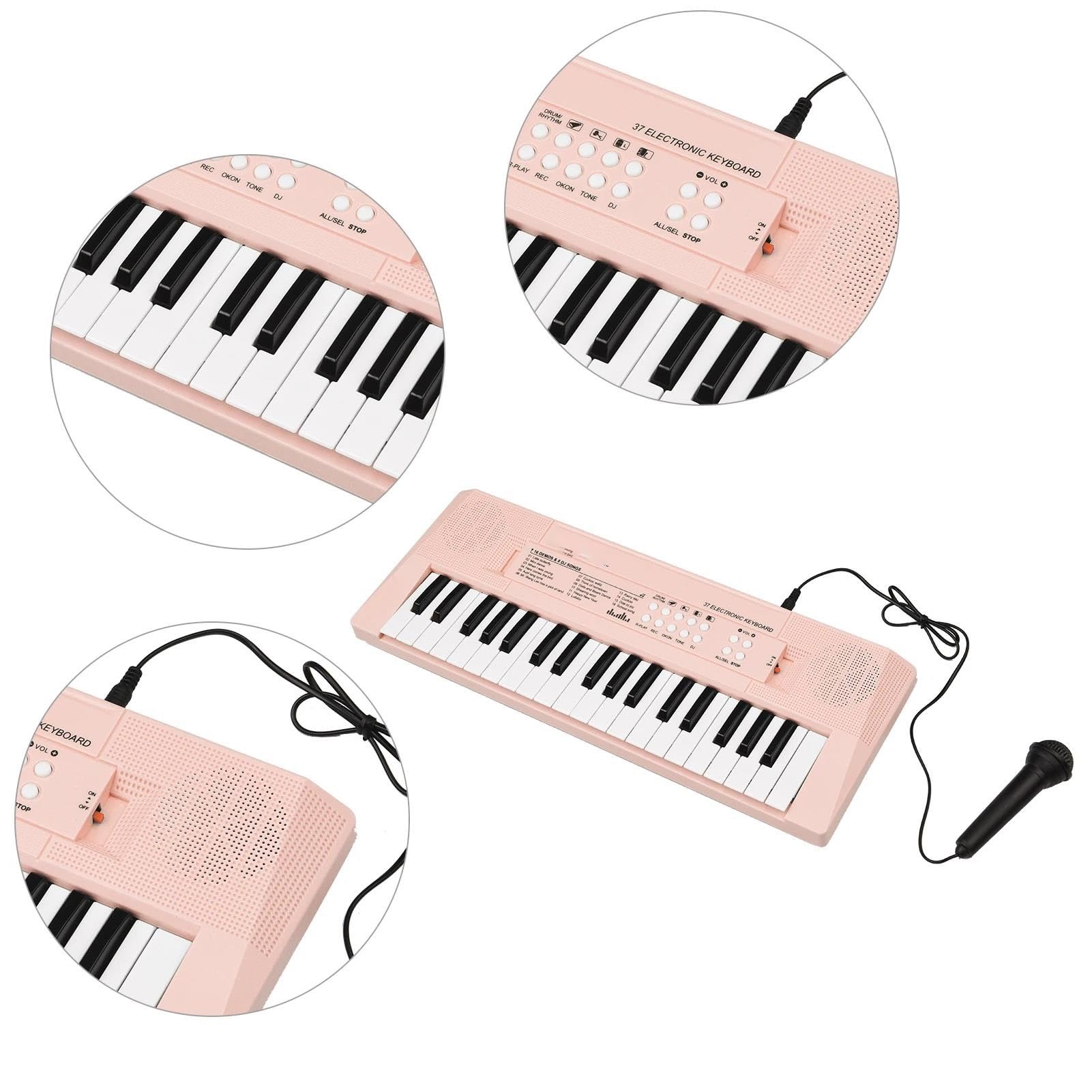 Teclado Electrónico Piano Teclado Electrónico De 37 Teclas Con Soporte Para Piano Conexión USB 2 Botones De Volumen 16 Canciones De Demostración Mini Micrófono(Pink)