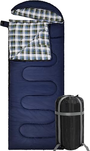 REDCAMP Saco de dormir de franela para adultos, cómodos sacos de dormir de algodón para acampar con capucha desmontable, rojogrisazul