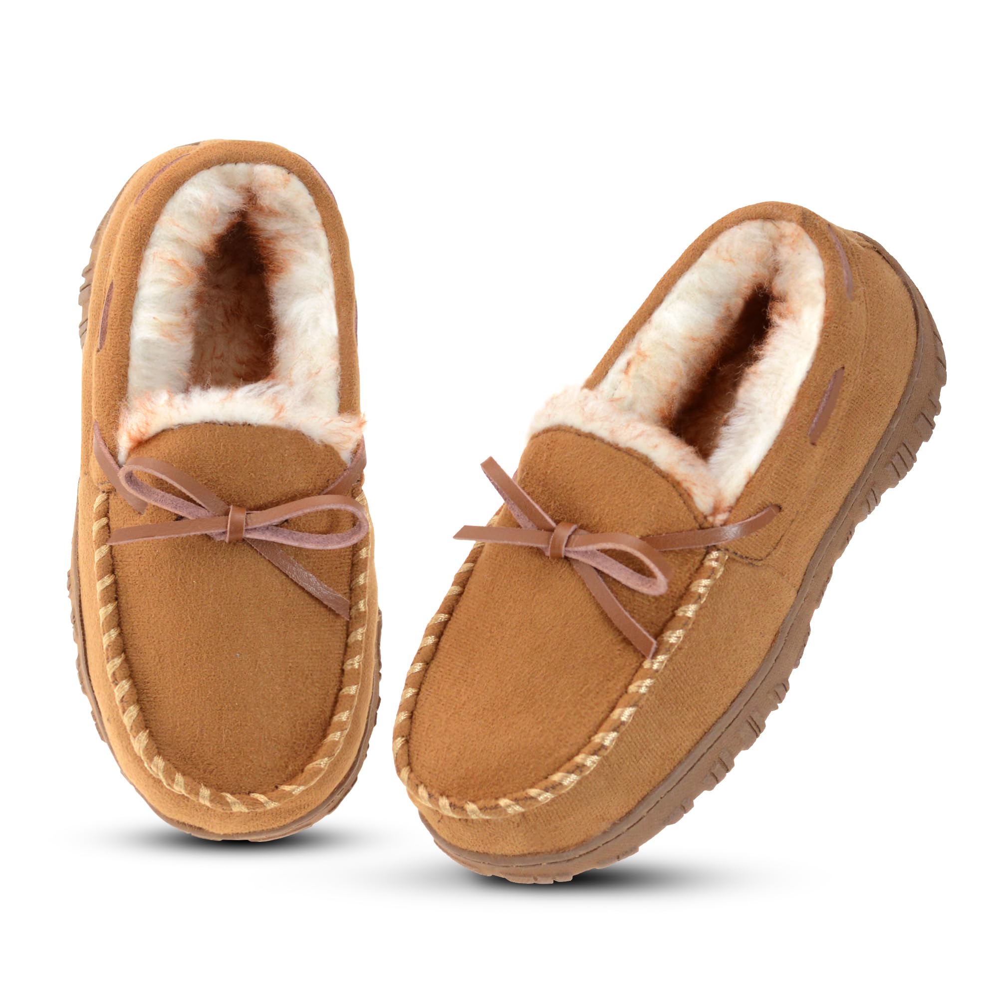 Vonair Kids Moccasin Slippers Memory Foam House Shoes Indoor Outdoor Rubber Bottom Slippers for Boys Girls