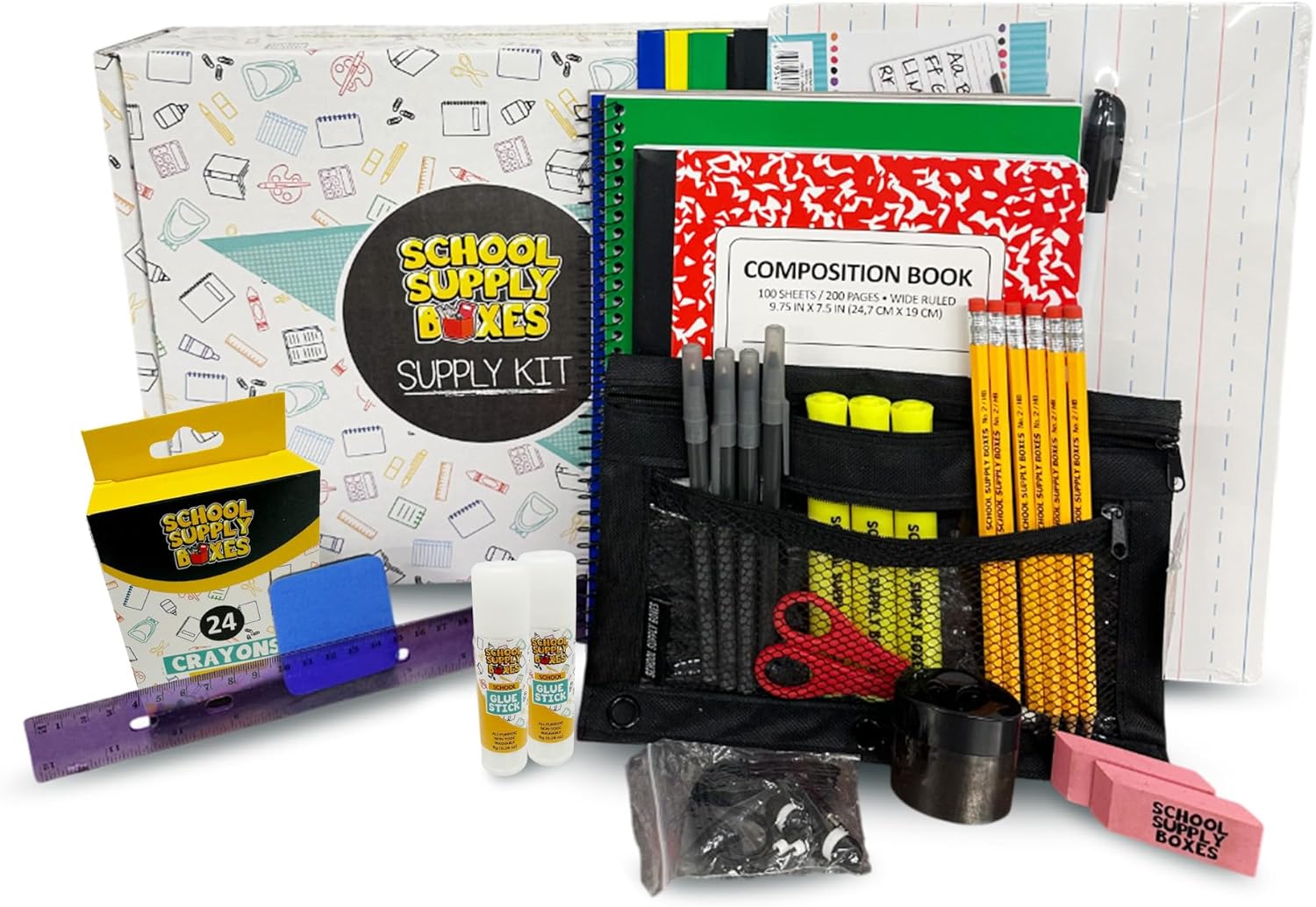 School Supply Boxes | Lapboard Pallet (180 Boxes) | Back to School Essentials Kit for Students & Teachers | Includes Dry Erase Lapboard, Marker, Notebooks, Pencils, & More