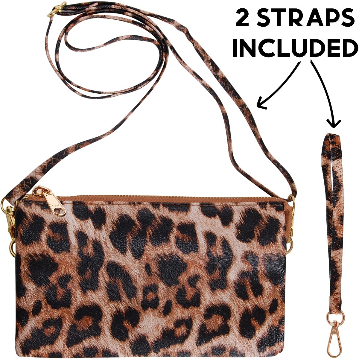 Humble Chic NY Vegan Leather Wristlet Purse for Women - Small Clutch Purse with Shoulder and Wrist Straps: Leopard Print