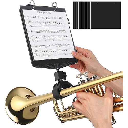 Trumpet Marching Lyre 2 in 1 Adjustable Trumpet & Snare Drum Marching Band Lyre, Music Flip Folder with 10 Double-Sided Folio Pages Marching Band Accessory
