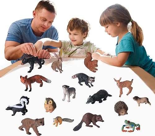 Miniatura 6 de Figuras de animales pequeños para niños, 16 figuras realistas de animales del bosque, figuras de criaturas del bosque, juguetes educativos para