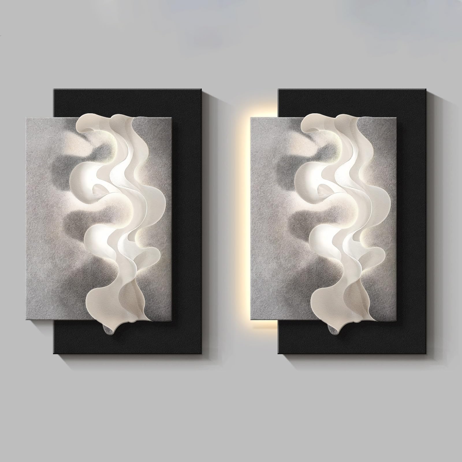 ZCQMSCWW 3D LED Plug-in Vertical Wall Art, Abstract Wave Pattern Backlit Borderless Sandstone Texture Decor for Living Room Entryway Sofa(B,80 * 120cm/31.5 * 47.2in)