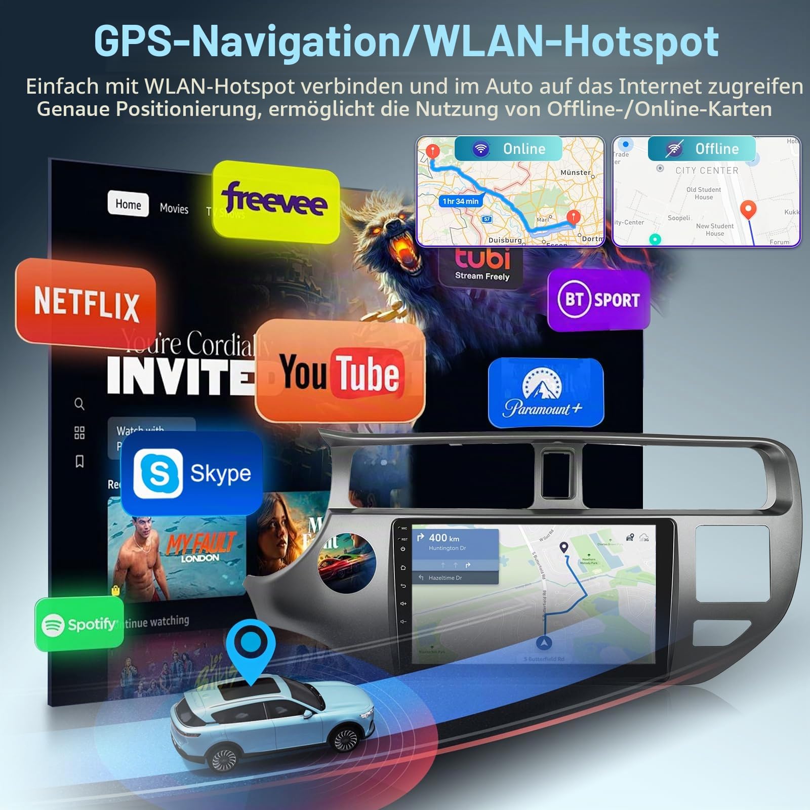 8 Core Qualcomm 4G+64G Autoradio für Kia Rio 2012-2015 mit Wireless Carplay & Android Auto, 9 Zoll Android Autoradio mit WiFi/GPS/Bluetooth 5.1/DPS Hi-Res/FM RDS Radio