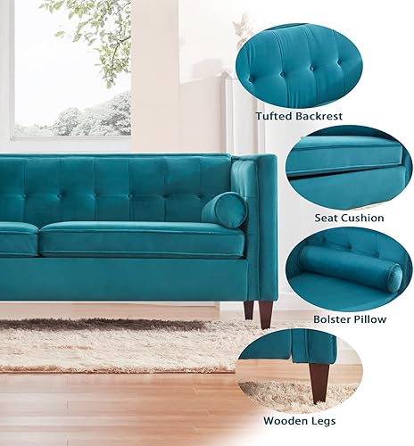 Miniatura 49 de Sofá Dreamsir de terciopelo de 78 pulgadas de ancho, muebles de mediados de siglo con almohadas de refuerzo, sofá con botones para sala de estar,