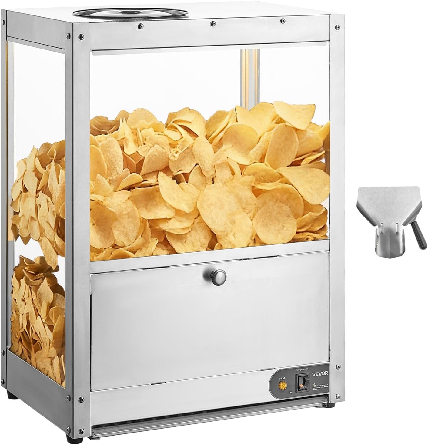 VEVOR Commercial Nacho Chip Warmer, 85QT Chip Warmer Machine with Heating Base and Warming Light, Nacho Machine with Deflection Board, Stainless Steel, for Nacho Chips, Popcorn, Potato Chips, Peanut