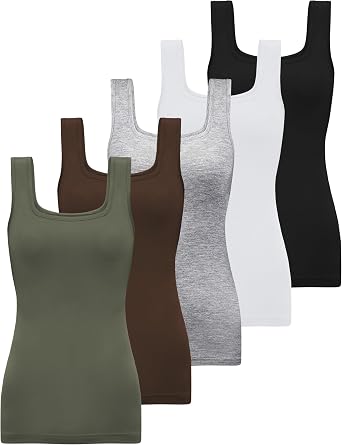 BQTQ 5 Pack Square Neck Tank Tops for Women Sleeveless Slim Fit Undershirts