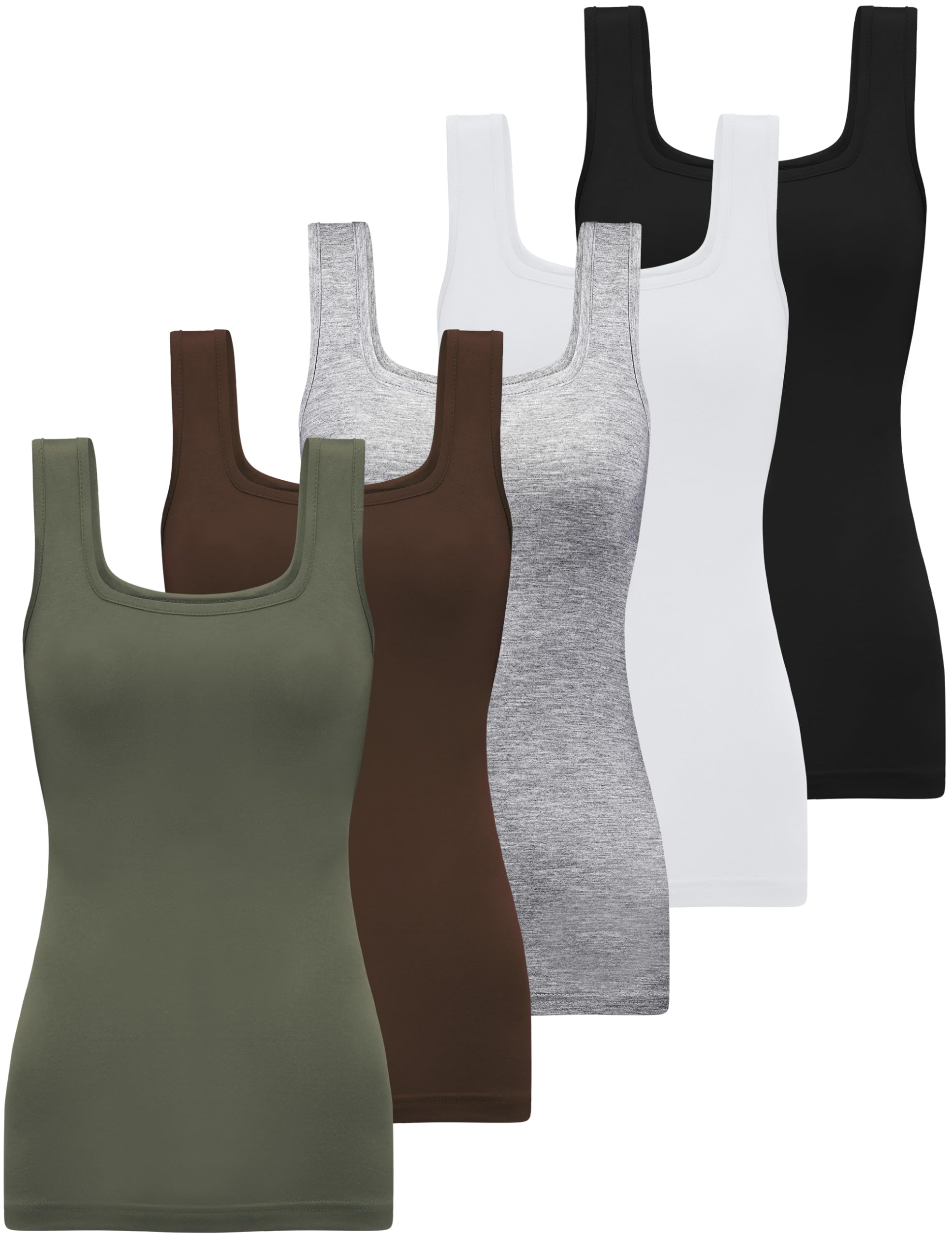 BQTQ Lot de 5 Débardeur Femme Extensible à Col Carré Debardeur sans Manches