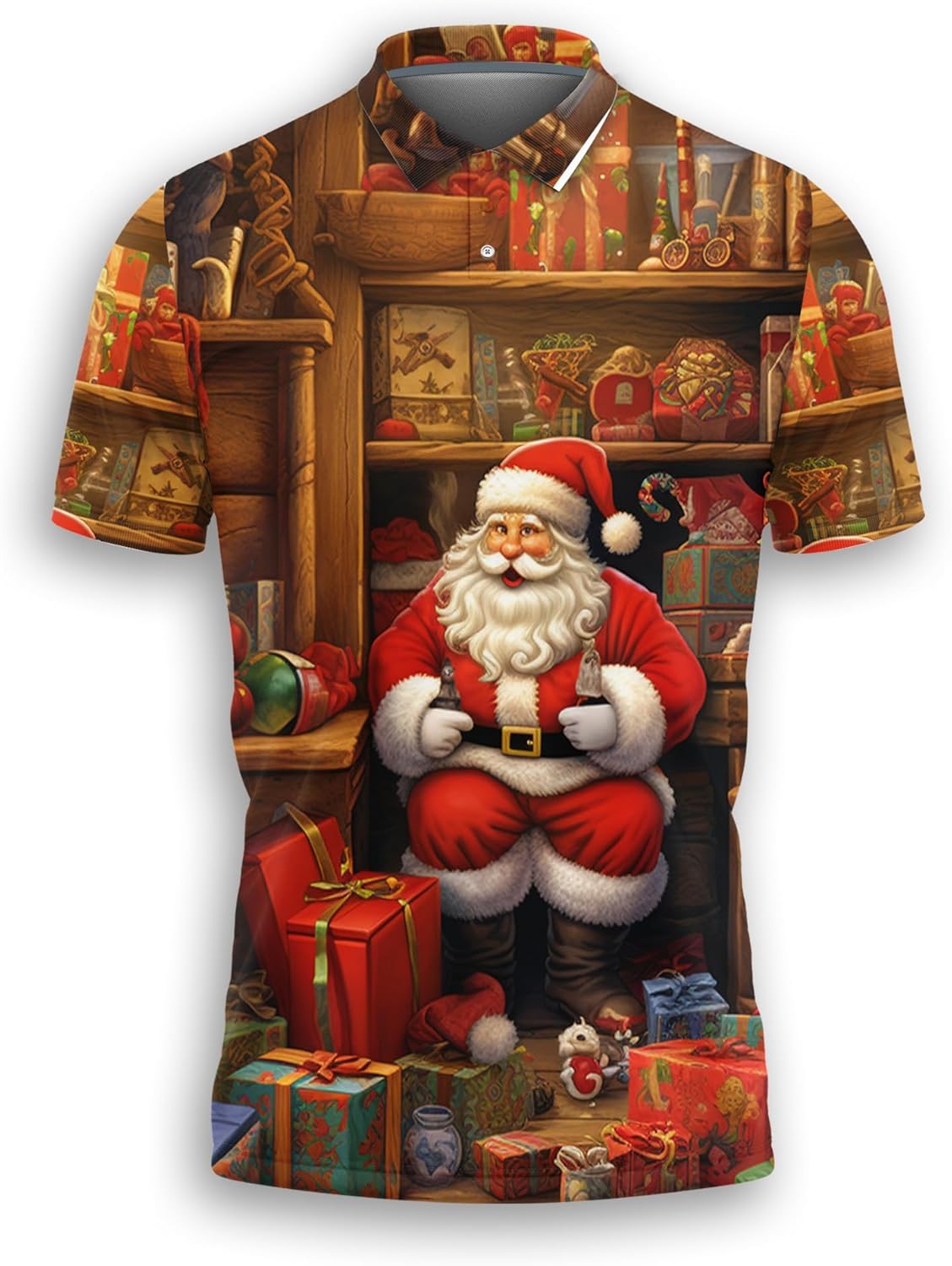 Christmas in July Polo Shirts for Men-Tropical Christmas Golf Moisture Dry Fit Short Sleeve Shirts S39