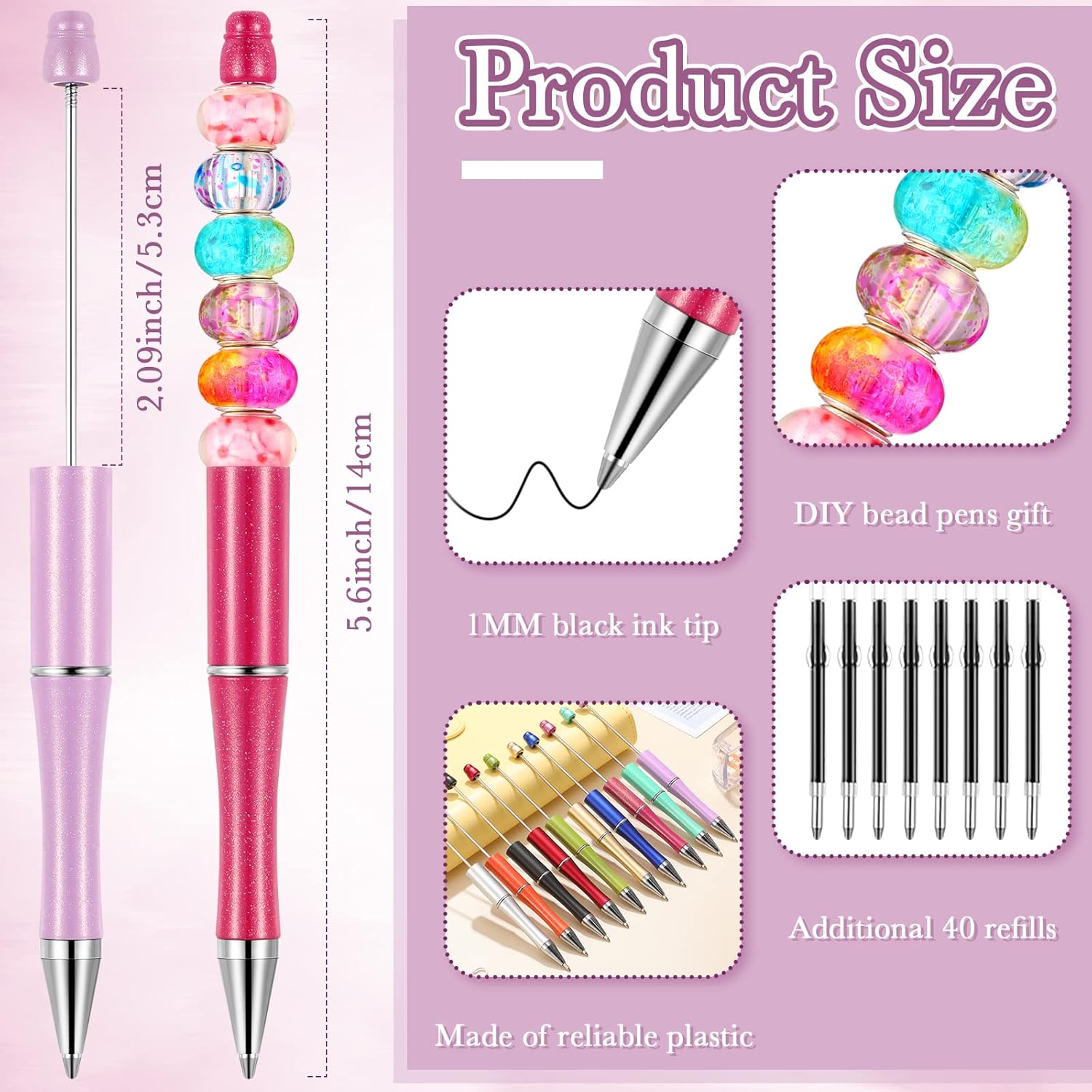 Outus 150 Pcs Beadable Pen Kit Bulk Colored Plastic Ballpoint Pens with Refills Craft Gift for School Office Teachers