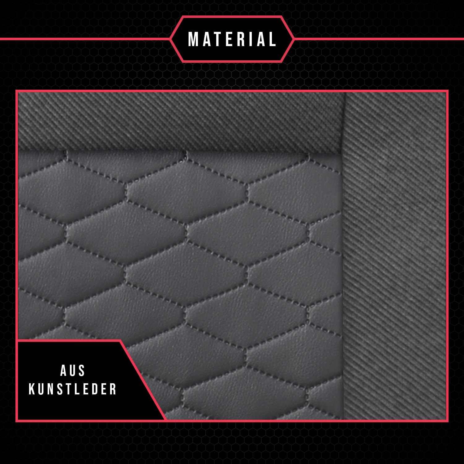3er Set Autositzbezüge PKW universal | Auto Sitzbezüge Kunstleder Schwarz für Airbag geeignet | für Vordersitze und Rückbank 1+1 Autositze vorne und 1 Sitzbank hinten teilbar Reißverschlüsse