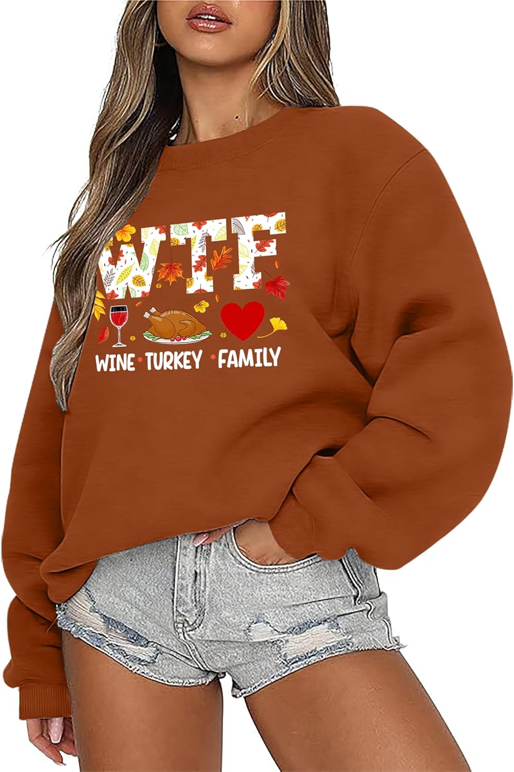 Thanksgiving Sweatshirts for Women: Turkey Graphic Tee Shirts Fall Long Sleeve Crew Neck Oversized Pullover Tops - Image 2
