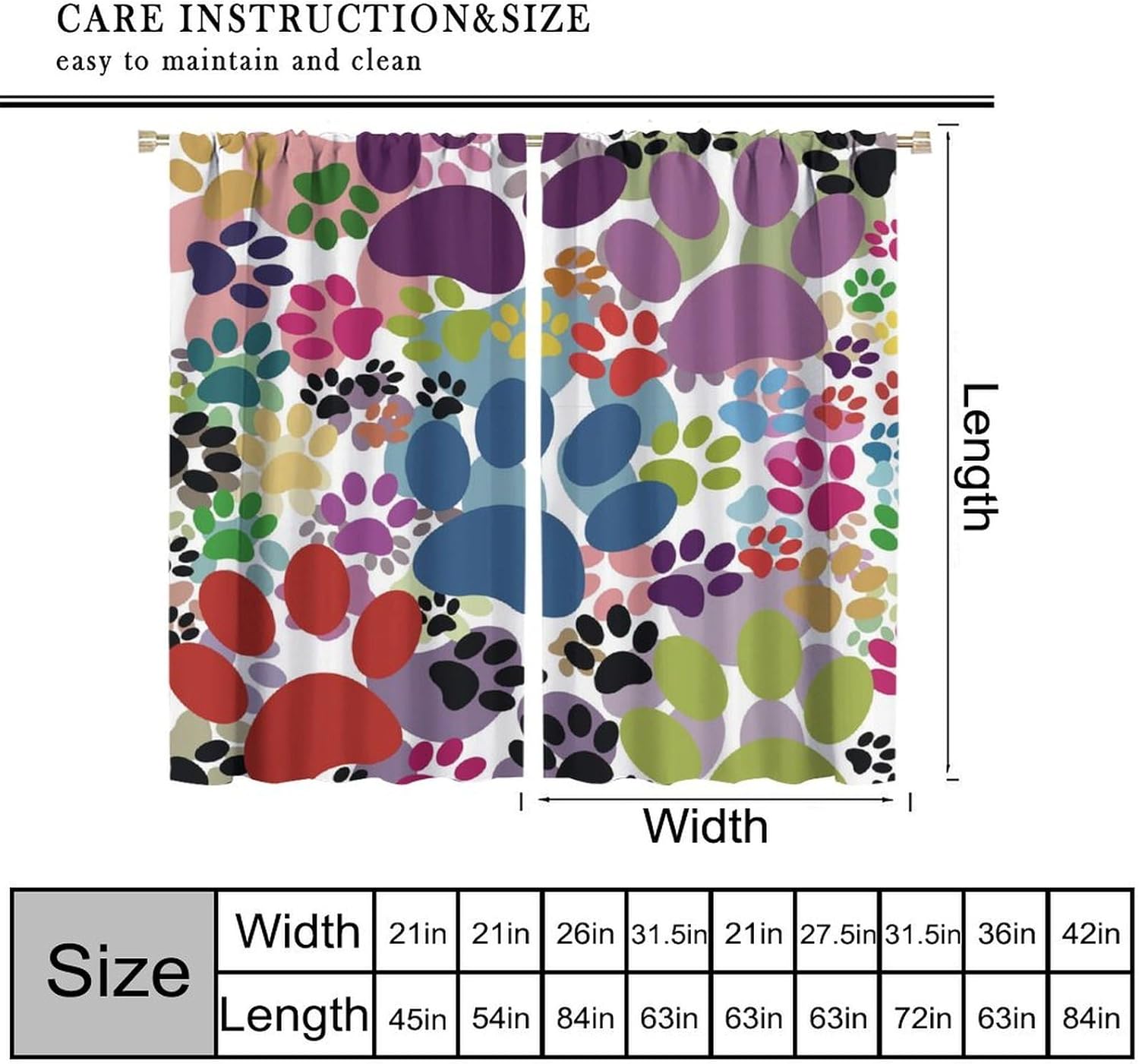 Funny Cartoon Dog Paw Print Window Curtains,Cute Colorful Cartoon Dog Paw Print Bones Dog Lover Print Window Drapes for Bedroom Living Room Kitchen Decor,2 Panel Set,42x45 Inch Blackout