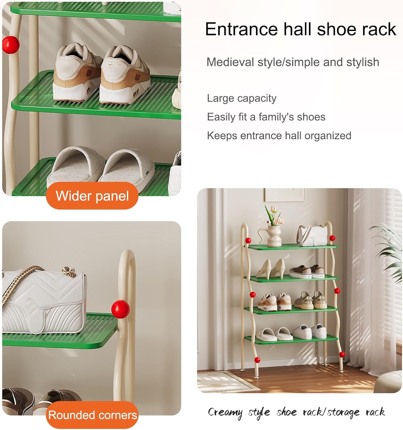 4 Tier Vertical Shoe Rack Narrow Shoe Organizer, Metal Shoe Shelf Holds 8-12 Pairs of Shoes, for Front Door Entrance