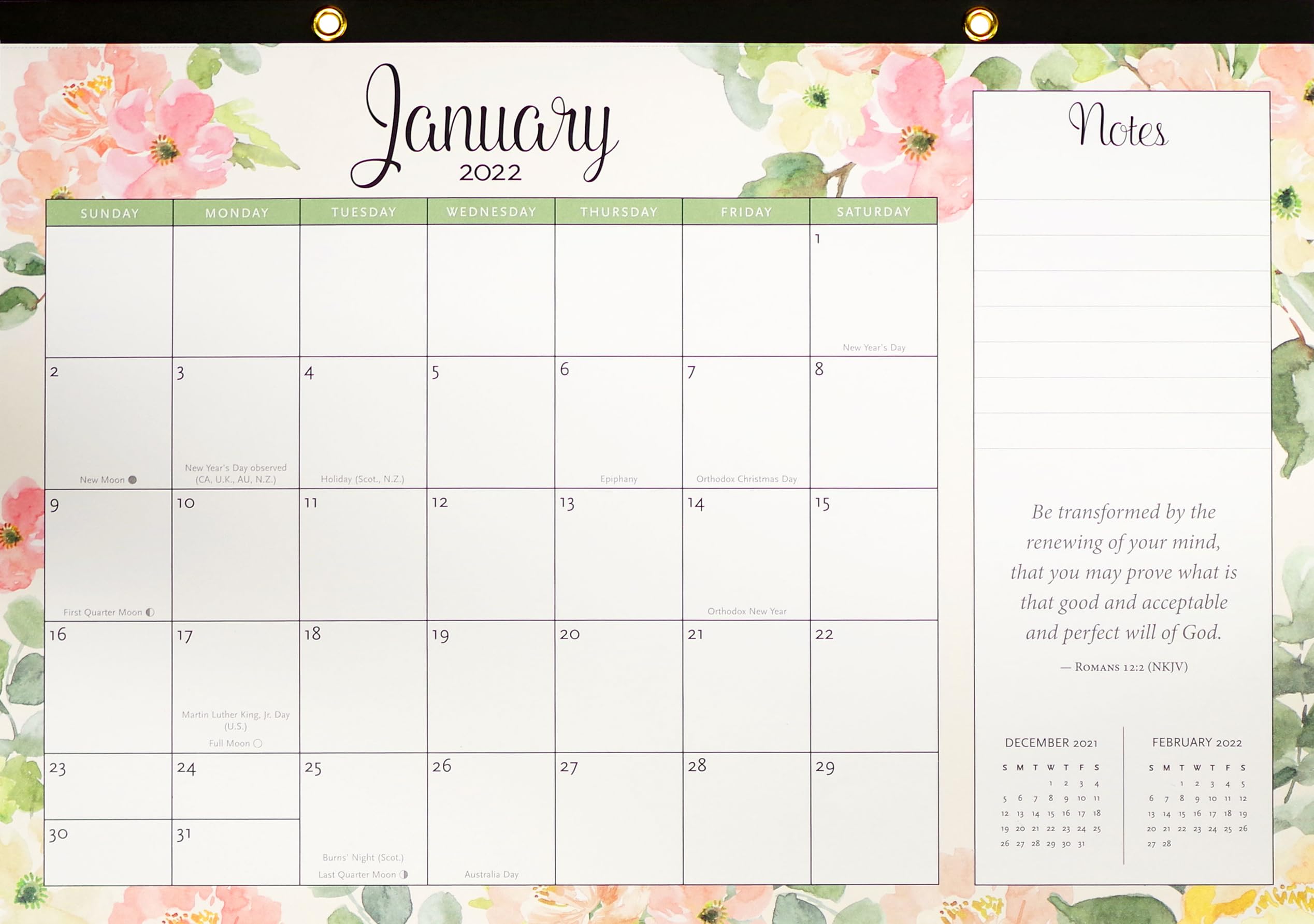Faith 12-month 2022 Calendar Pad With Bonus Stickers