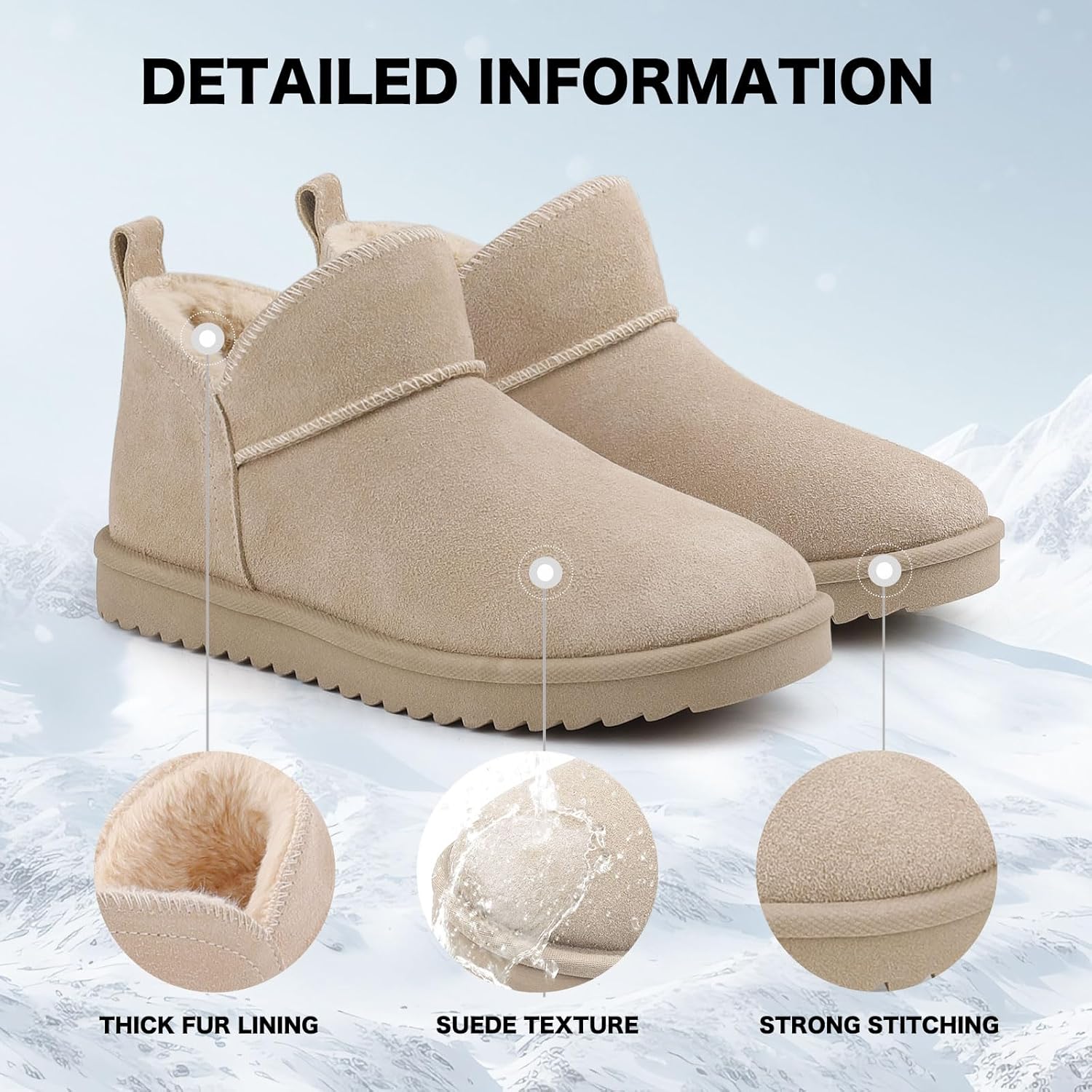 BCTEX COLL Women's Winter Snow Mini Boots Classic Faux Fur Lined Warm Short Slip On Ankle Boots Gift