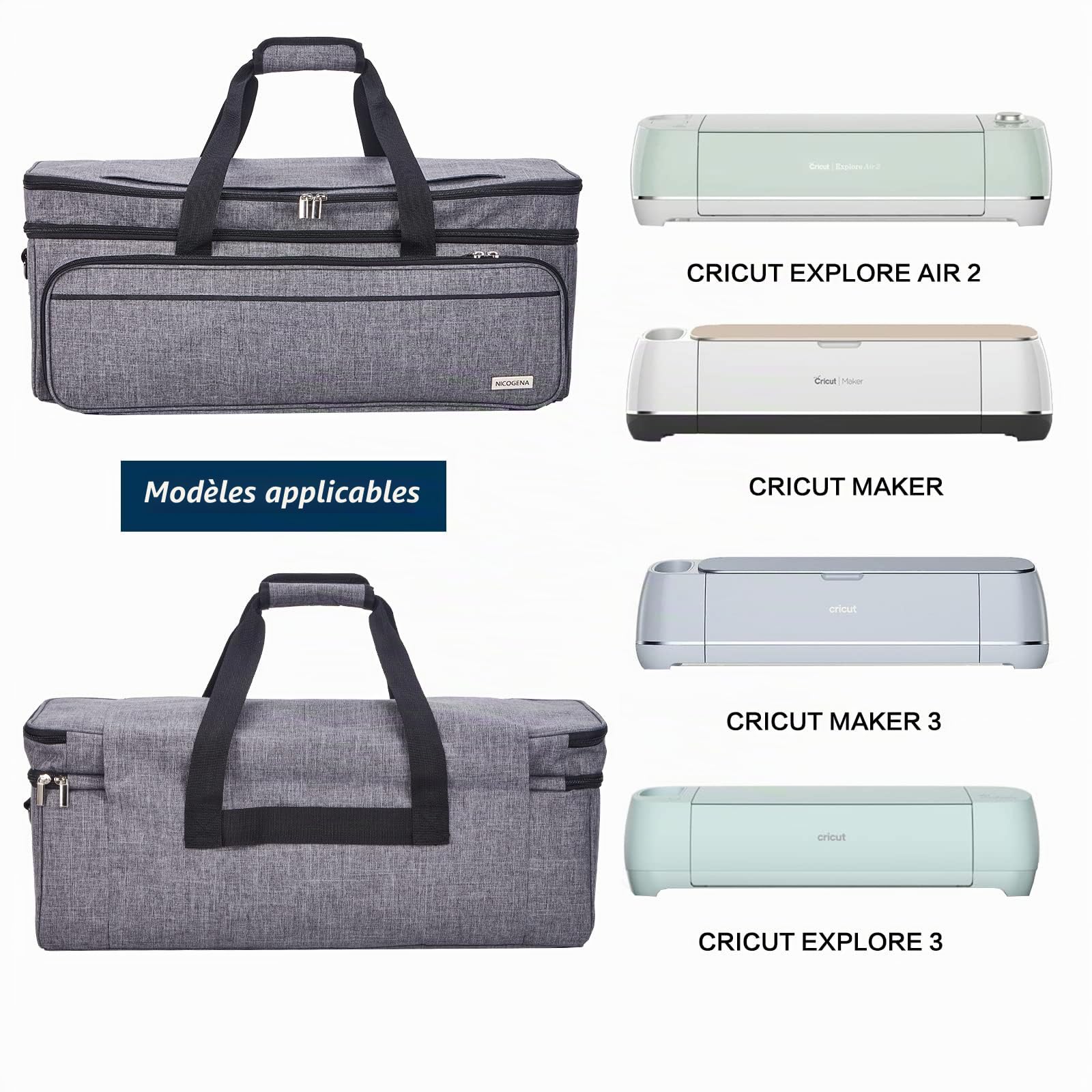 Étui de Transport Double Couche avec Poche pour Tapis pour Cricut Explore Air 2, Cricut Maker, Cricut Maker 3, Cricut Explore 3, Plusieurs Grandes Poches Avant pour Outils, Accessoires et