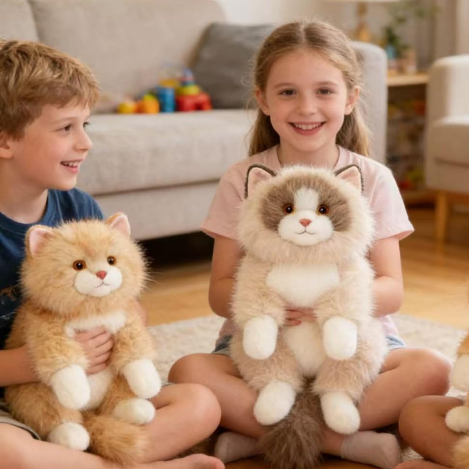 Ragdoll Gato de peluche, juguete de peluche realista para niños, gato tumbado, juguete de peluche, regalo para abrazar y jugar (A, 65 cm)