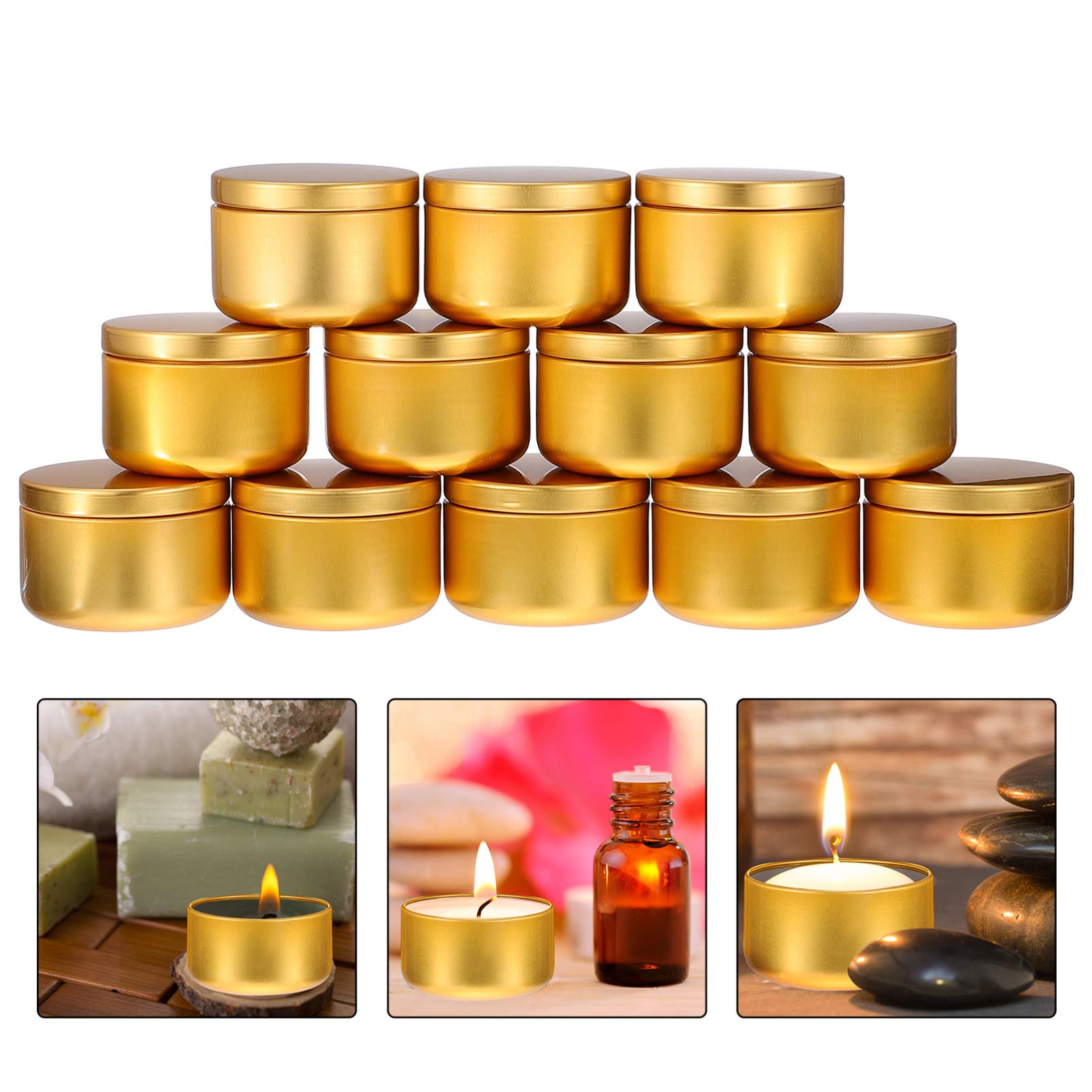 Healifty 12PCS Metal Candle Tins Empty Candle Jars Candle Making Tin Aluminum Tin Jar for Candle Making Cosmetic Empty Refillable Box (Golden 1) - Image 3