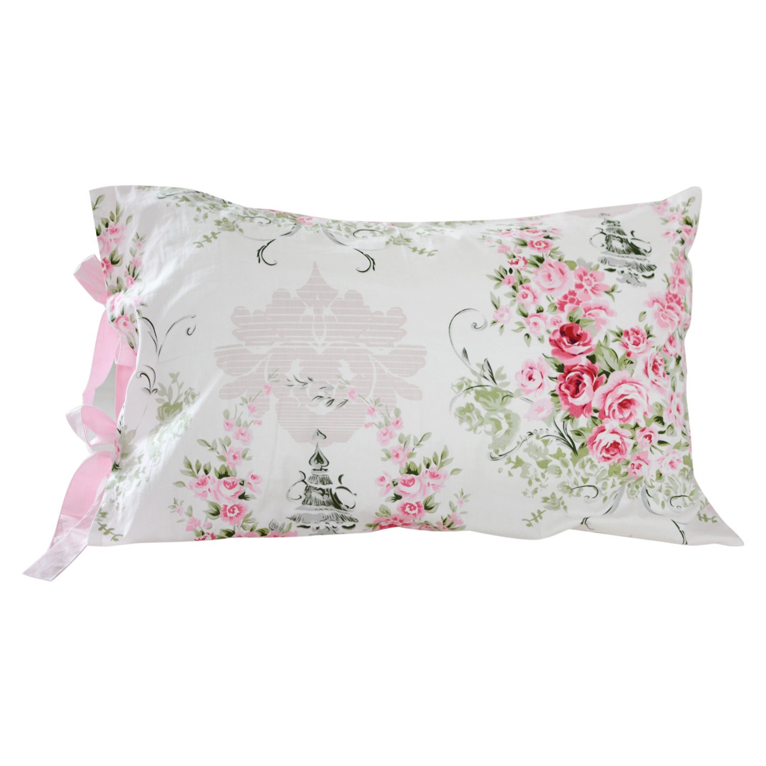 FADFAY Cotton Decorative Pillowcase Rose Floral Pattern Pillow Covers, 2 Pcs(Pink)