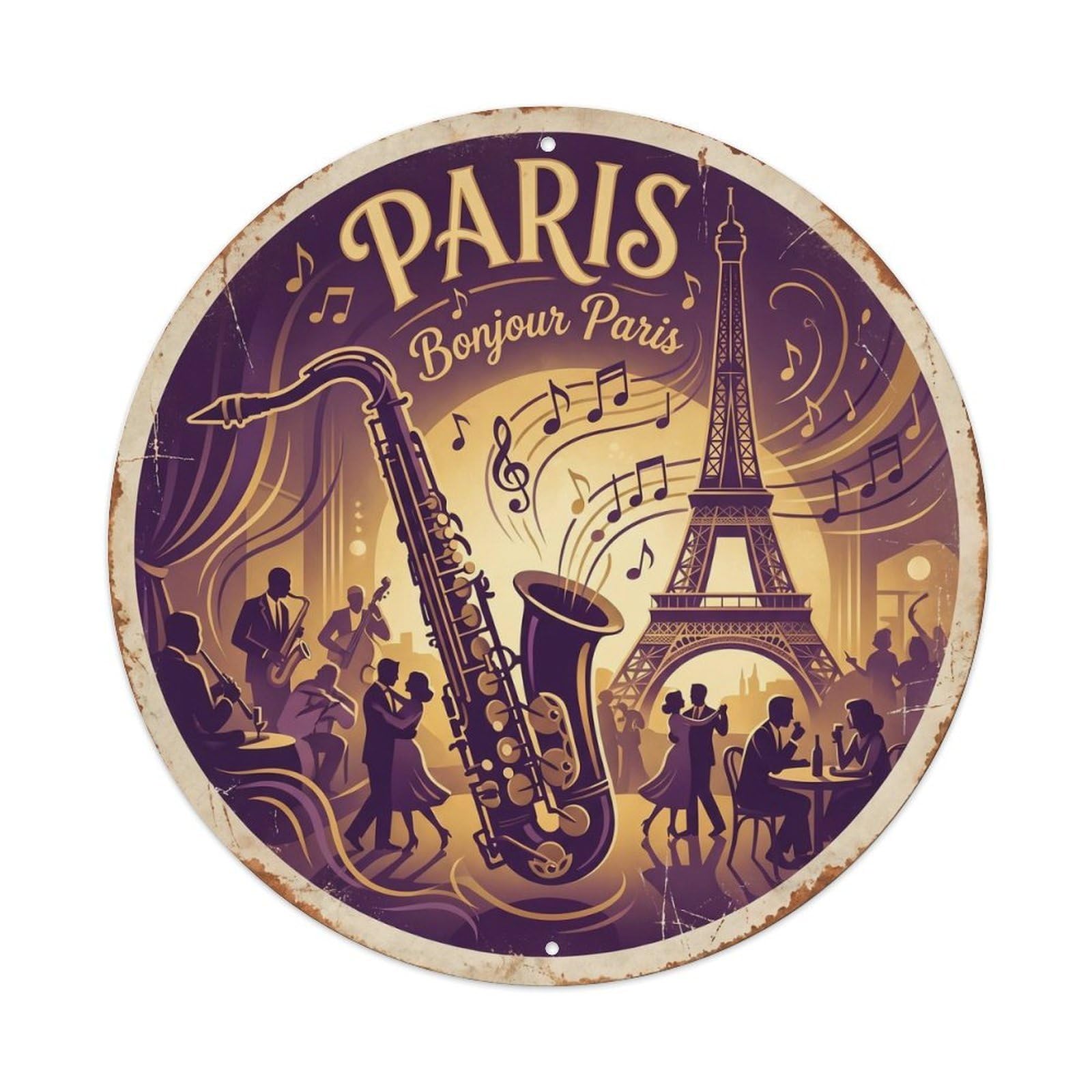 Vintage Travel Parisian Jazz Music Metal Tin Sign Plaque
