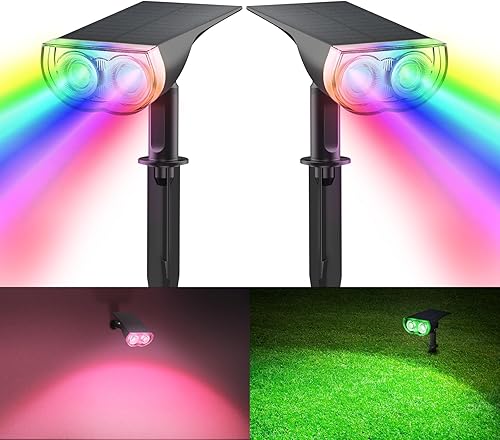 Consciot Focos solares RGB para exteriores, 2 en 1 que cambian de color, luces solares impermeables IP67, iluminación exterior eficiente y duradera