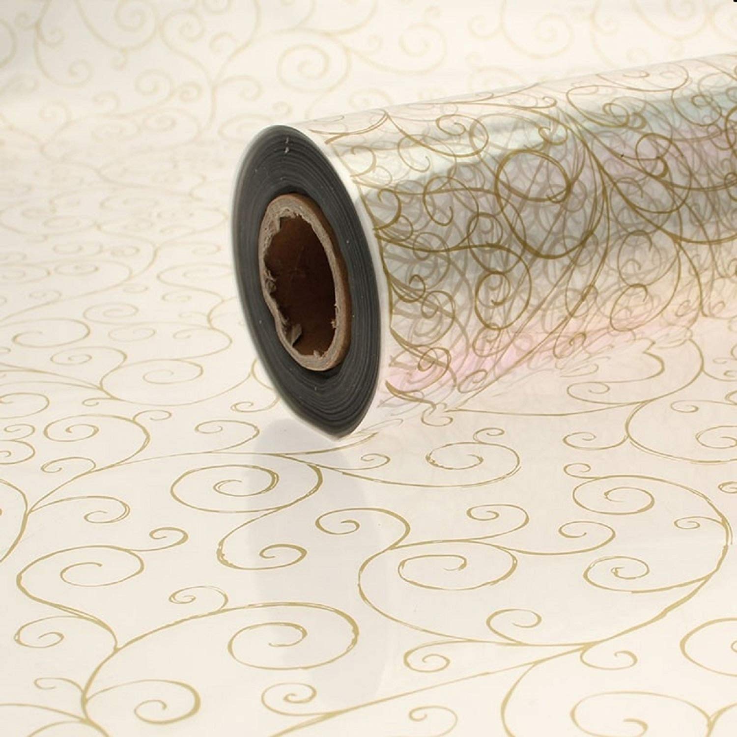 10m x 80cm Roll Gold Scroll Cellophane Wrap. Florist Quality / Bouquet / Gift / Basket Wrapping