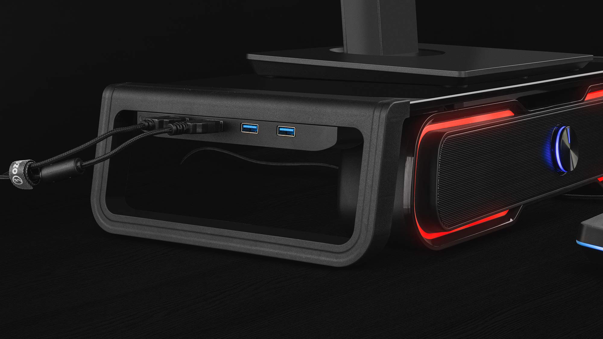 OZONE GAMING GEAR Monitor Stand Riser Pro -OZRISERPRO- Supporto portatile per PC - Vetro temperato, 4xUSB 3.0, nero