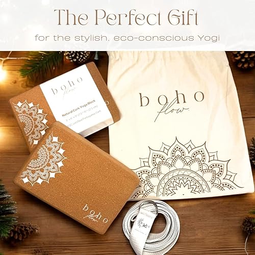 Miniatura 6 de Bloque de corcho para yoga, paquete de 2 con correa y bolsa, ladrillos de corcho ecológicos de primera calidad de 9 x 6 x 3 pulgadas, accesorios de