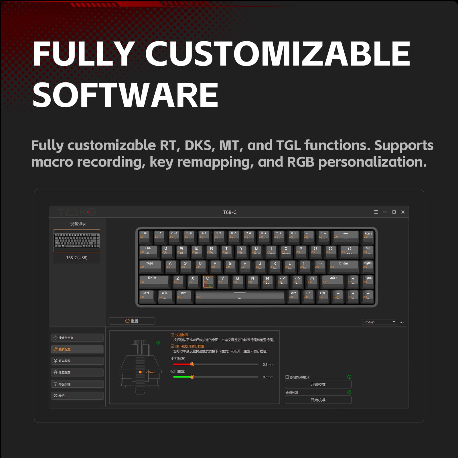 TMKB T68 Tastatura Meccanica Gaming Rapid Trigger con Interruttori Magnetici,Retroilluminazione RGB, Cablata Type-C,Compatta 68 Tasti,Anti-Ghosting,Compatibile con Windows/Mac/Linux,US Layout,Nero