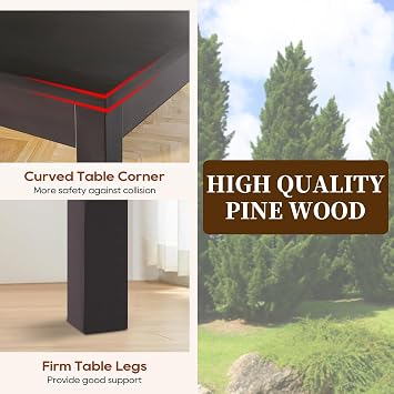 FDW | 5-Piece Solid Wood Dining Table Set for 4 | Brown | Space-Saving Design | Smooth Easy-to-Clean Surface | Pine Kitchen Table with Upholstered Chairs | for Dining Room, Apartment, Restaurant