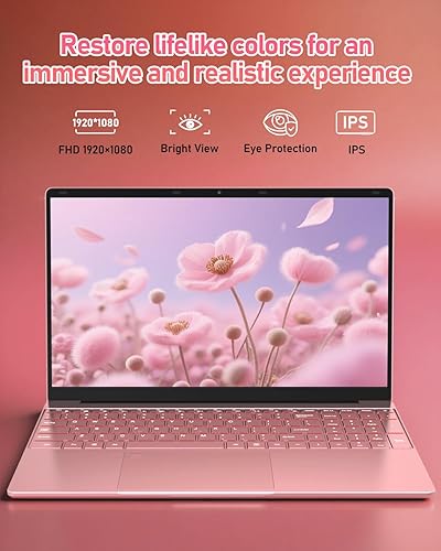 Miniatura 3 de Laptop FHD de 15.6 pulgadas, color rosa, 16 GB DDR4 RAM 512 GB PCIe SSD, computadora portátil con teclado retroiluminado, apertura de ángulo de 180,