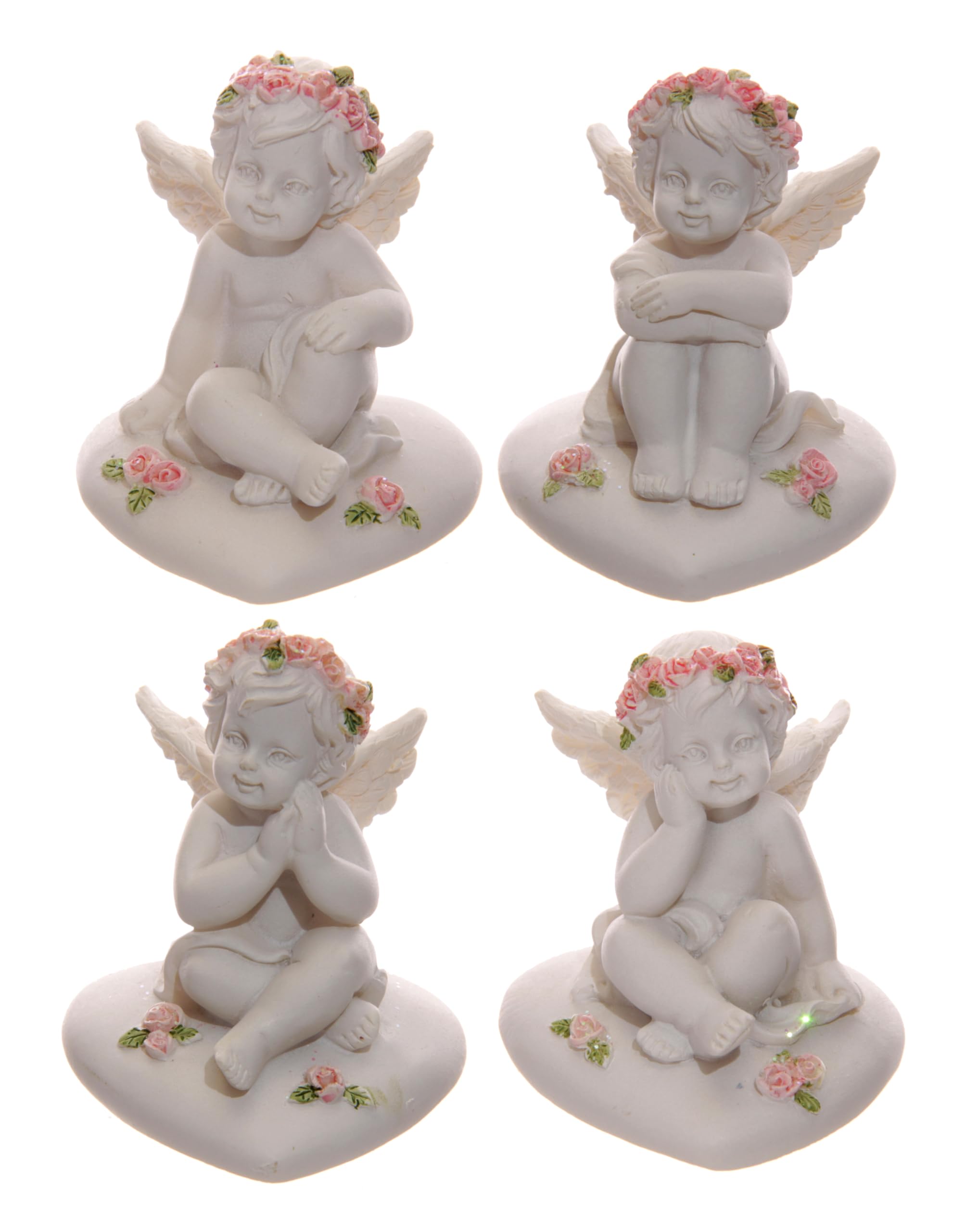 Puckator Cherubs With Pink Roses Sitting on a Heart - Romantic Modern Love Wedding Gift Gifts For Girlfriend - Fairy Fairies Grave Ornaments Figurine - Valentines Day Gifts For Her Him - Home Decor