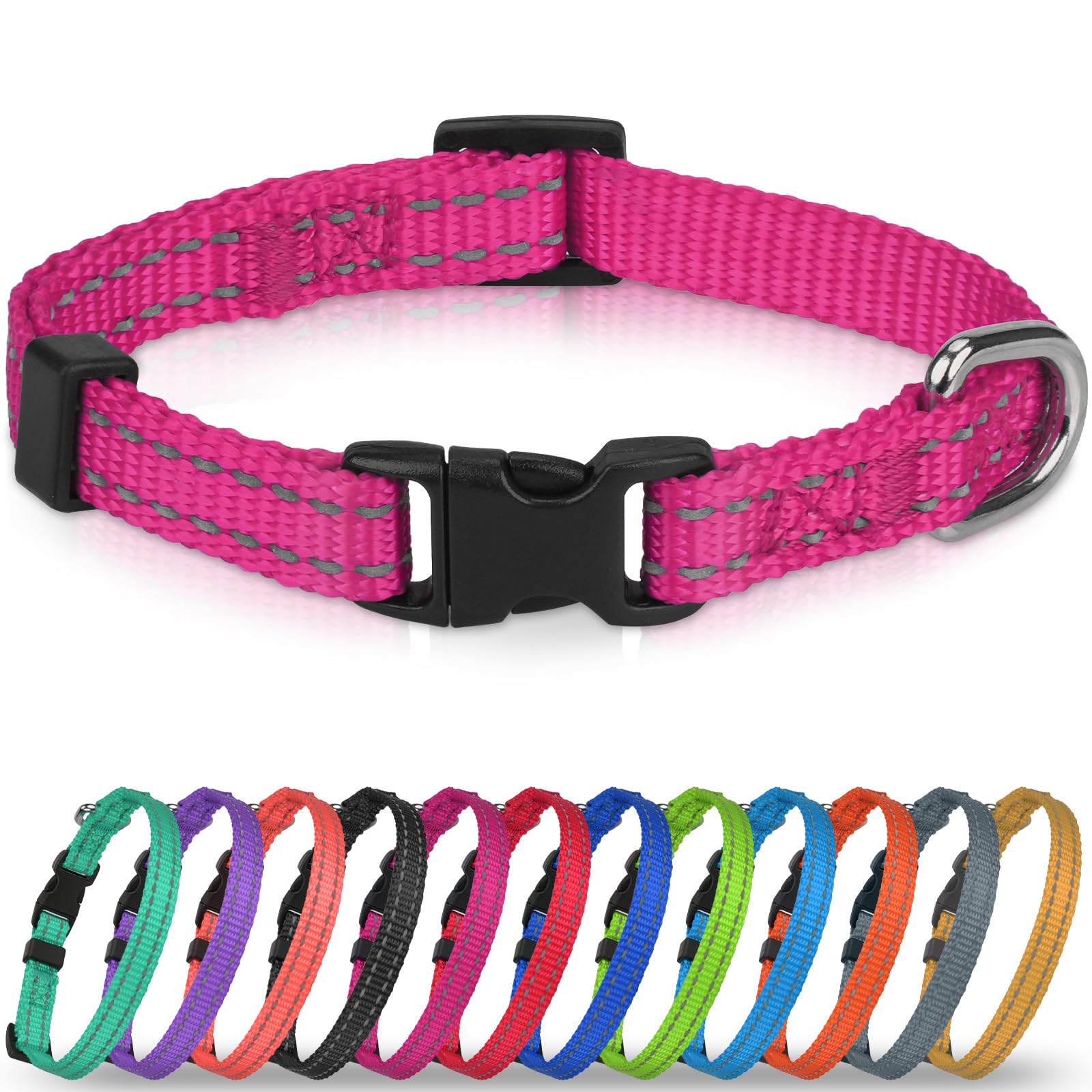 Joytale Feather-Light Puppy Collar for Extra Small Dogs, 3/8", Hotpink | Soft Nylon Webbing, Double-Sided Reflective for Visibility, Adjustable Fit for Growing Puppies, for Comfortable Daily Walks Global Recycled Standard Global Recycled Standard Global Recycled Standard