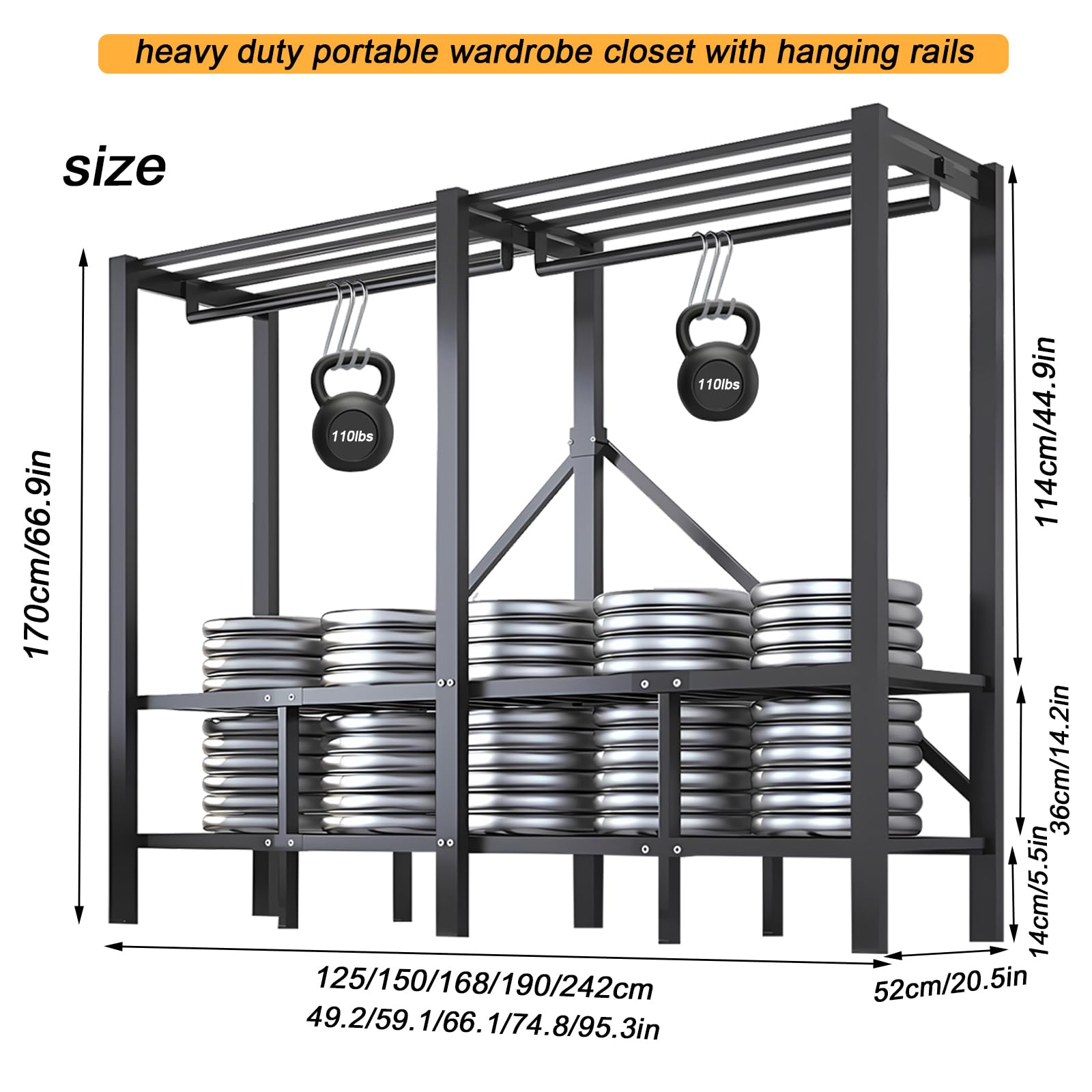 Armario Plegables Portátil, Armarios de Tela con Ruedas y 2 Barras de Colgar, Armario de Tela Almacenamiento Multifuncional de Gran Capacidad, Carga de 907 kg, para Dormitorio (D, gray door, 100cm)