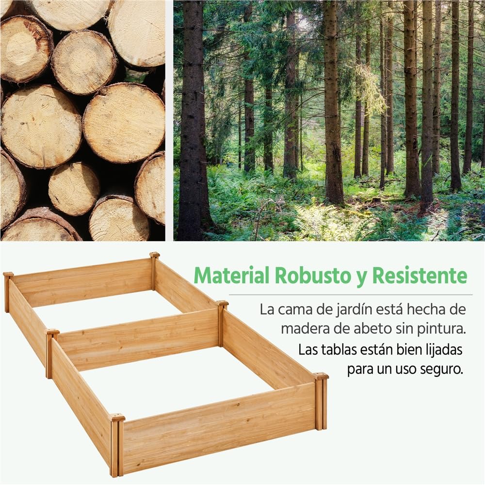 Yaheetech Huerto Urbano Terraza Cama Elevada de Jardín Kit Jardineria Exterior de Madera para Jardín Patio Invernadero Terraza 241,5 × 124,5 × 27 cm