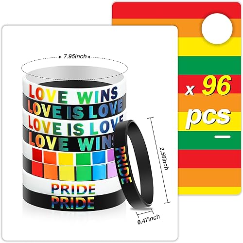 Miniatura 2 de Karenhi 96 pulseras de orgullo a granel LGBT Rainbow pulseras de silicona de goma lesbianas gay motivacionales para festivales de desfiles