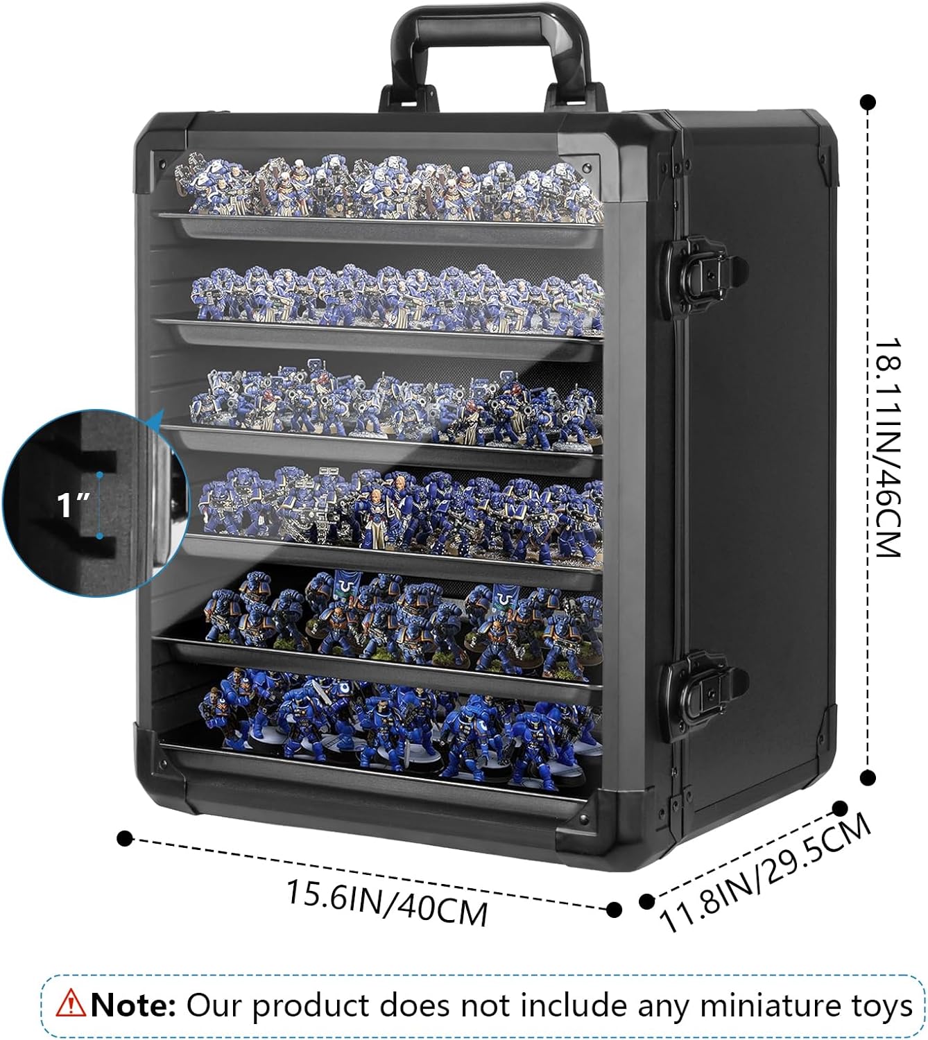 Miniature Carrying Case, Miniature Storage Case with 6 Trays, Aluminum Alloy Frame, Display and Transport Action Figure Display Case for Collectibles Miniatures, Warhammer Carrying Case