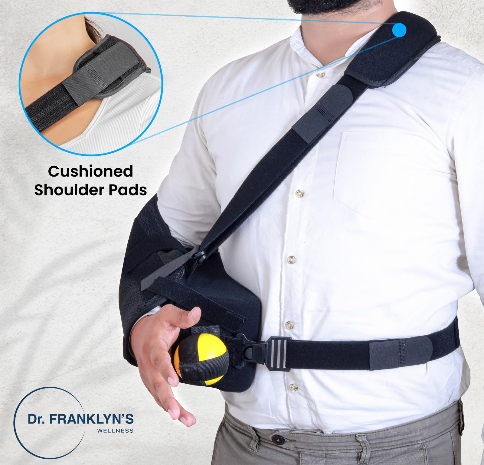 DR FRANKLYN'S Inmovilizador de hombro para brazo para alivio del dolor del manguito rotador, cirugía y brazo roto, almohada de abducción de hombro para apoyo de lesiones, soporte incluye bolsillos,