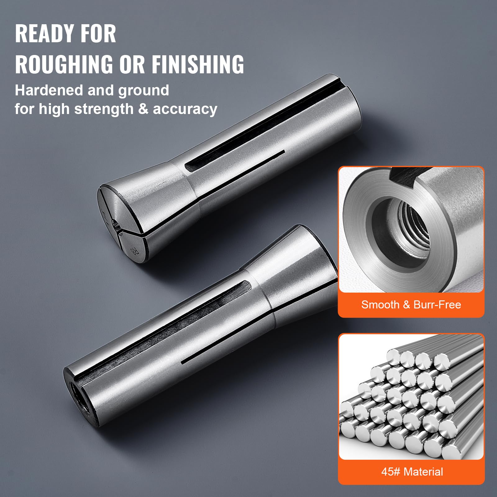 VEVOR Precyzyjny zestaw tulei zaciskowych R8, 1/8'' - 7/8'', 45# uchwyt zaciskowy ze stali stopowej 0.0 cm/30μm TIR z 13 oznakowanymi pudełkami do przechowywania, do frezarek, wiertarek, wytaczarek,