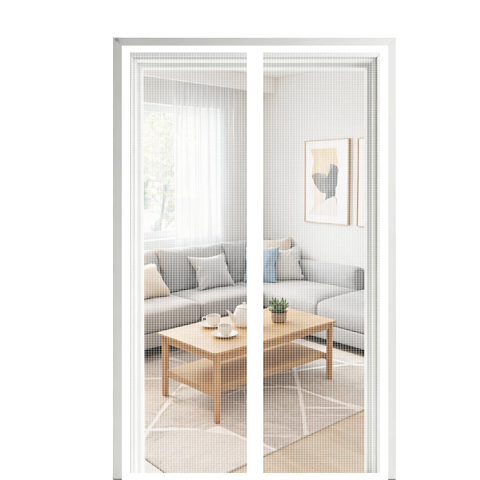 Fly Screen Door 85 x 190 cm Self Sealing Powerful Magnets Patio Curtain Insect Mesh with Powerful Magnets & Full Frame Magic Tape Suitable for Patio Doors Balcony Bedroom, White