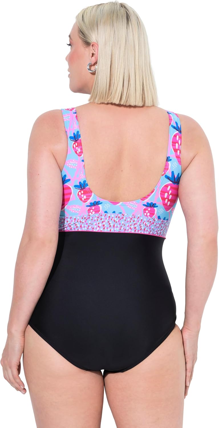 Ulla Popken Dames grote maten grote maten plus size badpak Laura, aardbeien, zwart, 44 Ulla Popken Dames grote maten grote maten plus size badpak Laura, aardbeien, zwart, 44