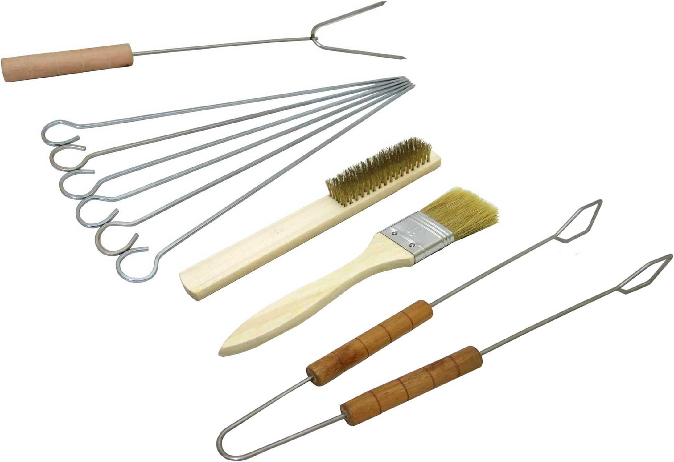 Fabrilla BBQ Grill Tools Set - Barbeque Skewers, BBQ Fork, BBQ Tong, BBQ Cleaning Brush and Oil Brush