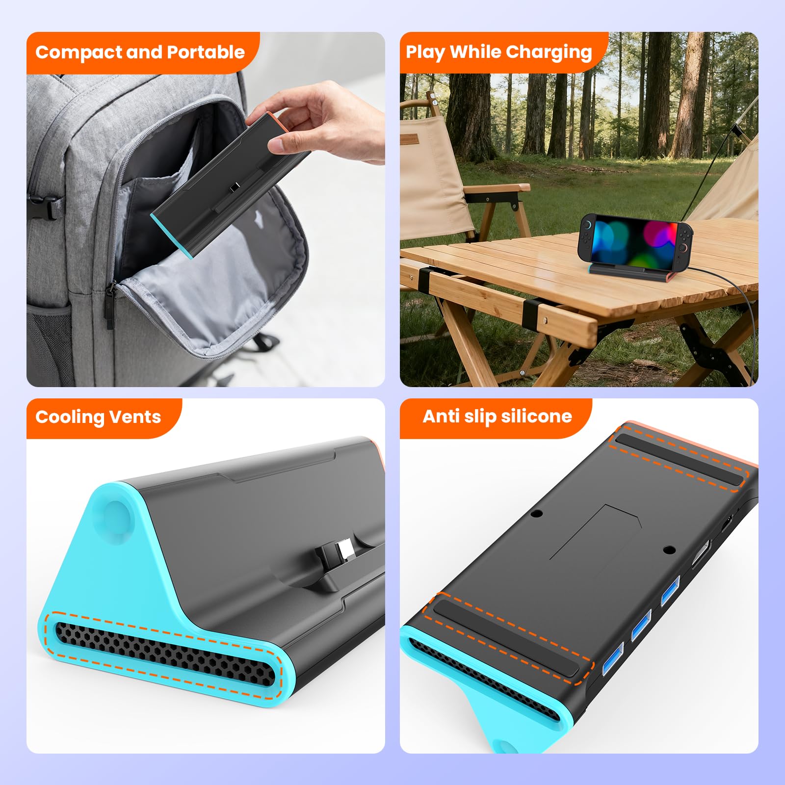 Switch 2 TV Dock Portatile Base Support Compatibile con Nin-tendo S-witch 2,Dock Switch 2 Adaptador TV Hub con 4K@120Hz HDMI + 100W Carga Entrada + 3XUSB3.0,Portátil Docking Station Cargador S-witch 2