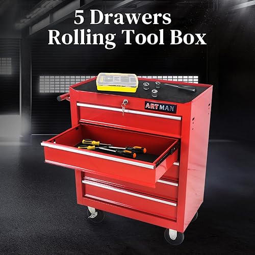 Miniatura 10 de Caja de herramientas con ruedas de 5 cajones con ruedas, carrito de herramientas multifuncional, gabinete de almacenamiento de herramientas