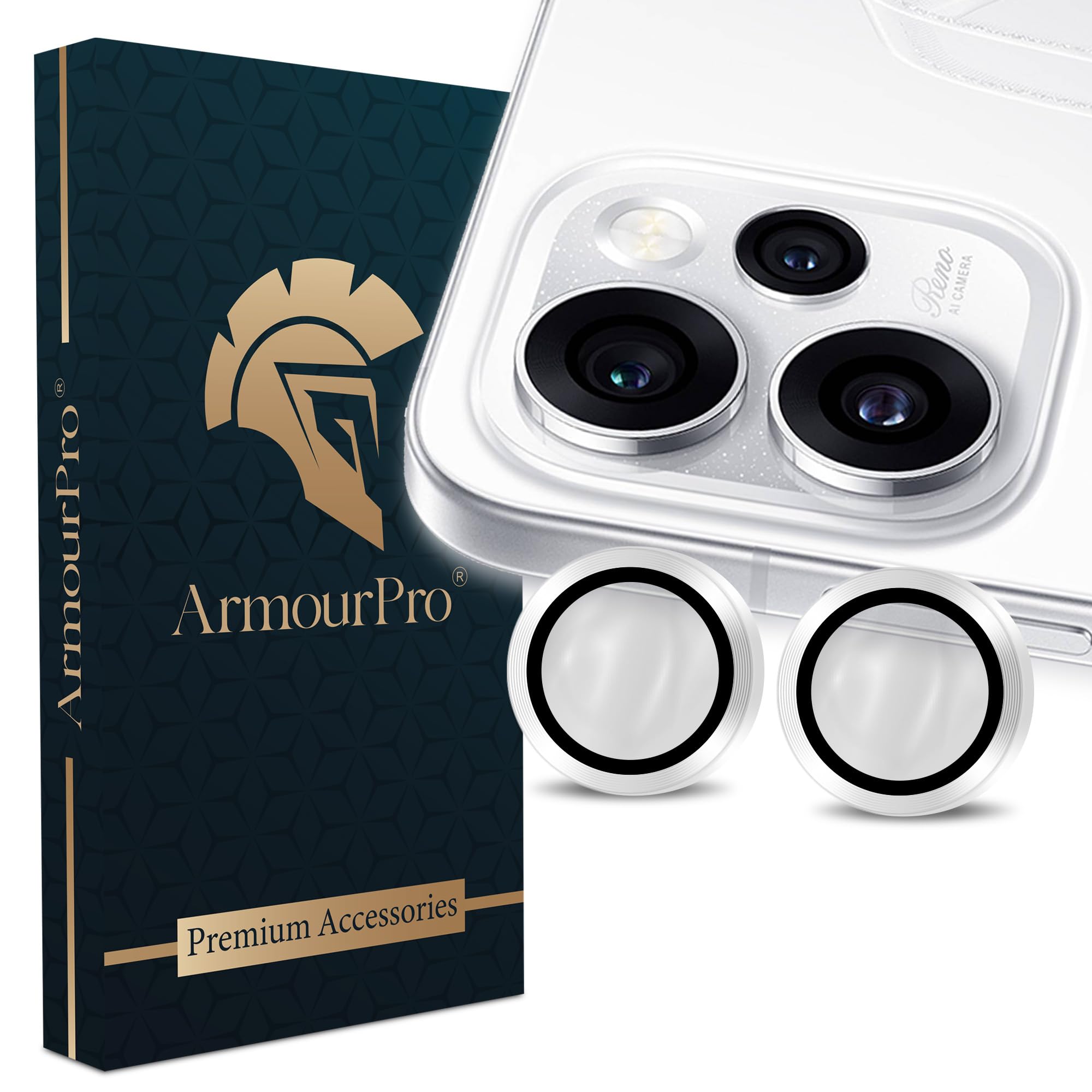 ArmourPro Camera Lens Protector Tempered Glass for Oppo Reno 15 Pro Mini (6.32 Inches) Tough HD Individual Aluminum Alloy Rings 9H Camera Cover, Scratch-Resistant,Camera Rings Protection| Silver, 1 Pack-image-14