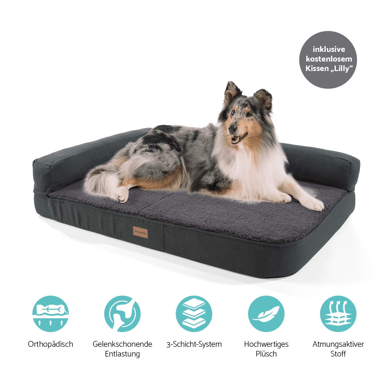 Odin - Cama para perros lavable, ortopédica y antideslizante, cojín para perros de peluche suave, beis, marrón oscuro, gris oscuro y gris, tallas S-L