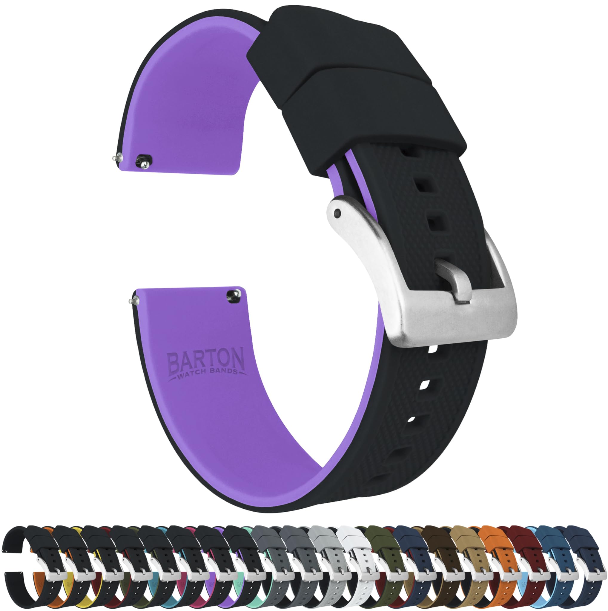 BARTON Watch Bands - Elite Silicone Watch Straps - Quick Release - Choose Color & Width - 18mm, 19mm, 20mm, 21mm, 22mm, 23mm & 24mm - Textured Rubber Watch Straps