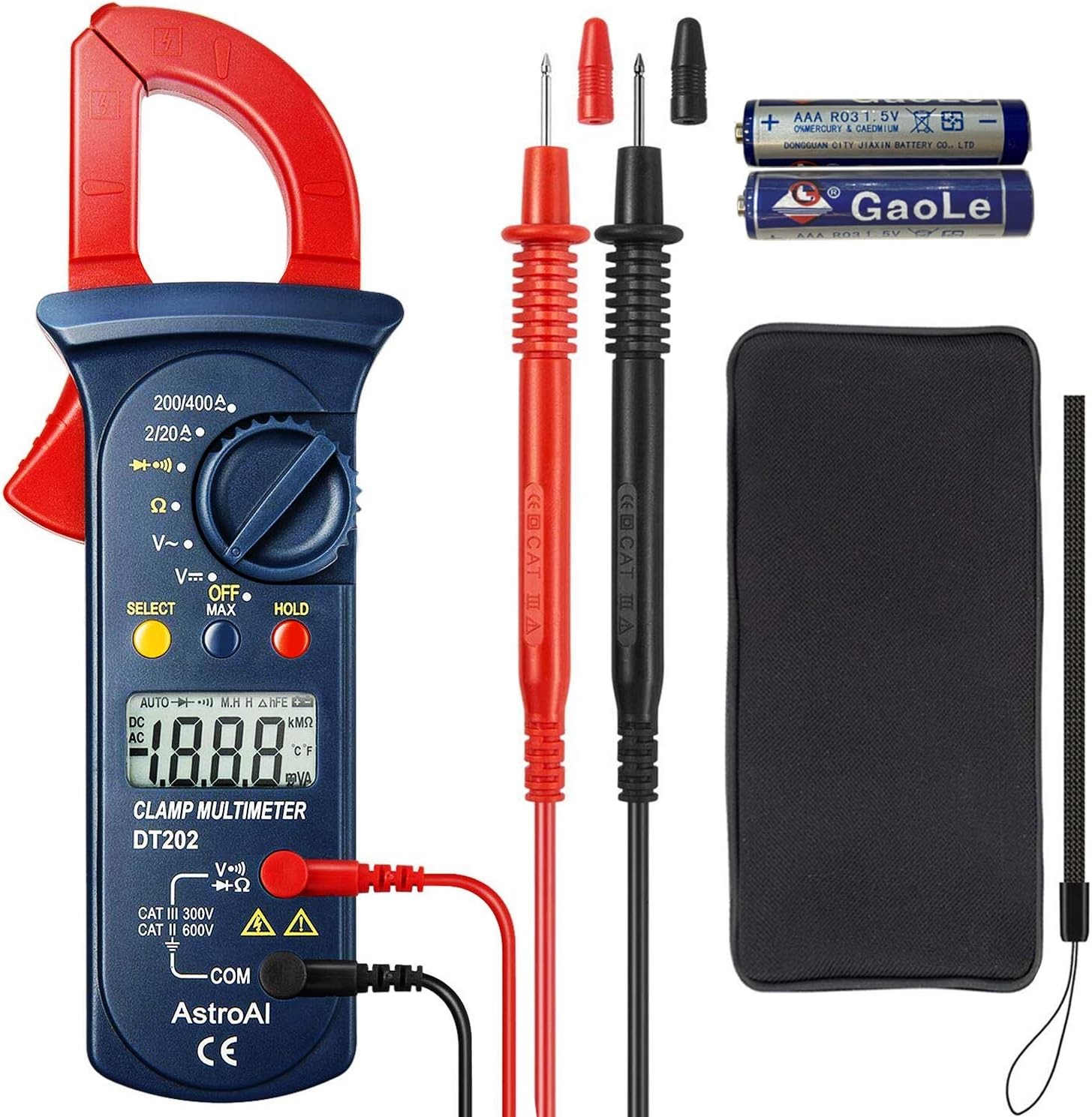 Digital Clamp Meter 2000 Counts, Multimeter Amp Meter with Auto Ranging; Measures Voltage Tester, AC Current, Resistance, Continuity; Tests Diodes